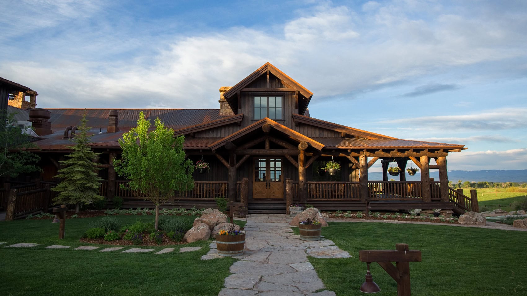 A log cabin at Brush Creek Ranch in south-central Wyoming